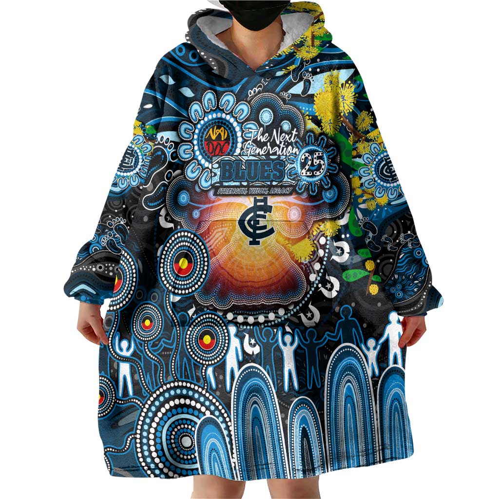 Personalised NAIDOC Week 2025 Blues Football Wearable Blanket Hoodie Aboriginal Dot Painting