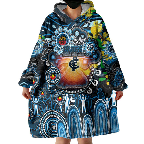 Personalised NAIDOC Week 2025 Blues Football Wearable Blanket Hoodie Aboriginal Dot Painting