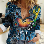 Personalised NAIDOC Week 2025 Blues Football Women Casual Shirt Aboriginal Dot Painting