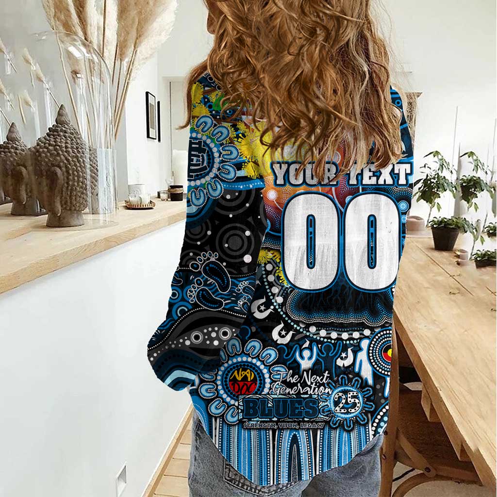 Personalised NAIDOC Week 2025 Blues Football Women Casual Shirt Aboriginal Dot Painting