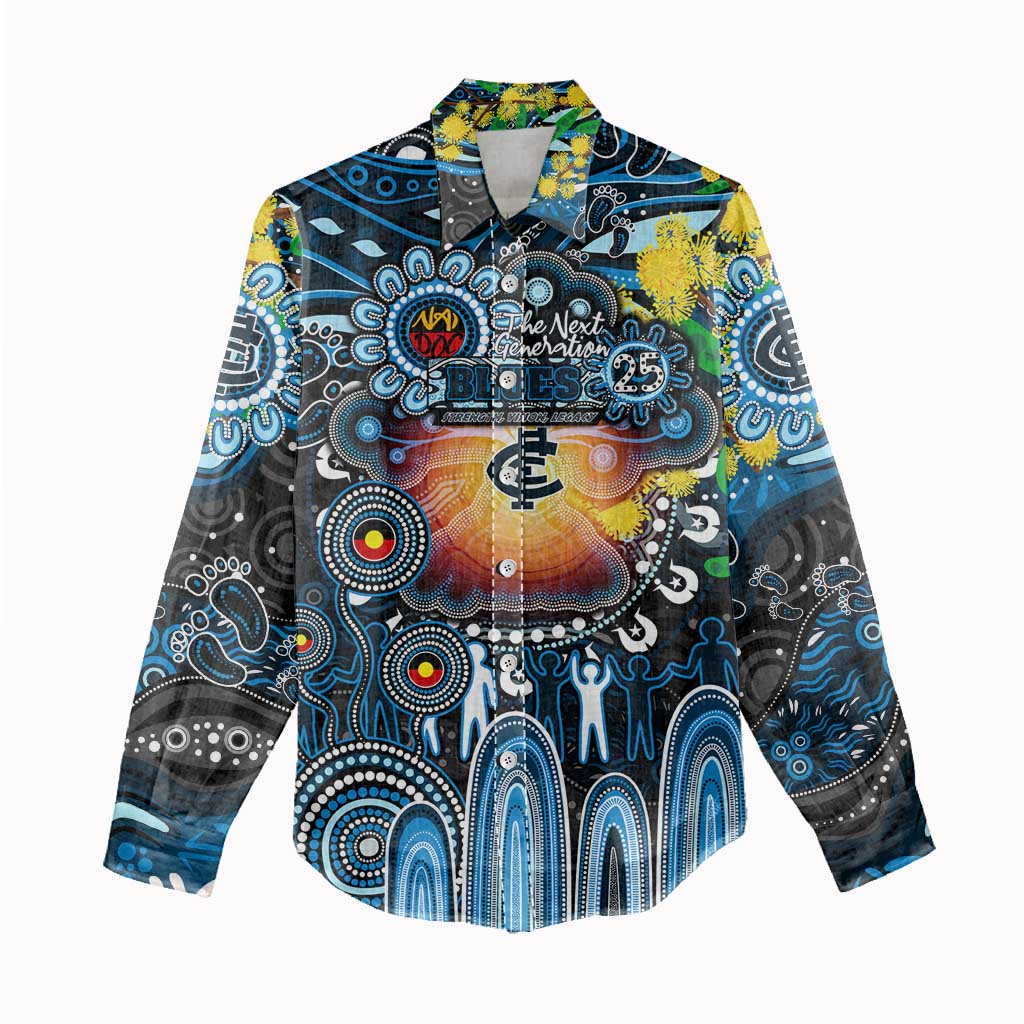 Personalised NAIDOC Week 2025 Blues Football Women Casual Shirt Aboriginal Dot Painting