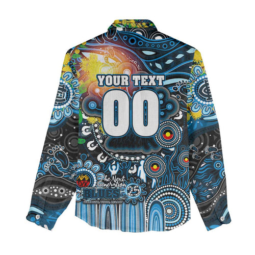 Personalised NAIDOC Week 2025 Blues Football Women Casual Shirt Aboriginal Dot Painting