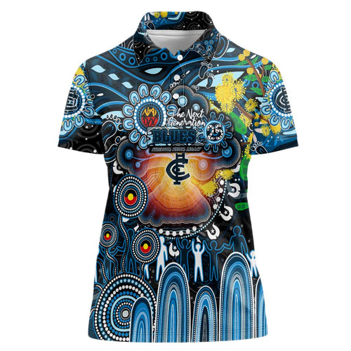 Personalised NAIDOC Week 2025 Blues Football Women Polo Shirt Aboriginal Dot Painting