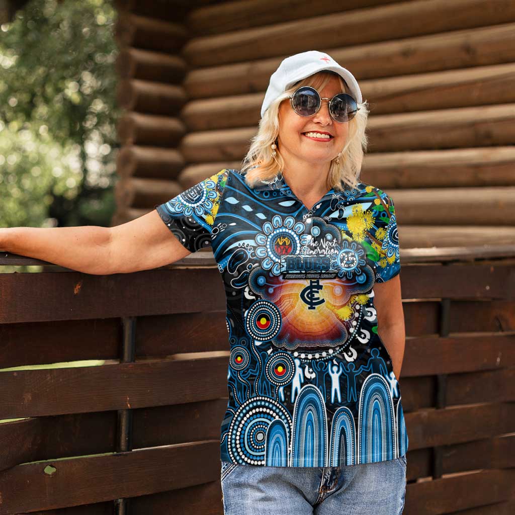 Personalised NAIDOC Week 2025 Blues Football Women Polo Shirt Aboriginal Dot Painting