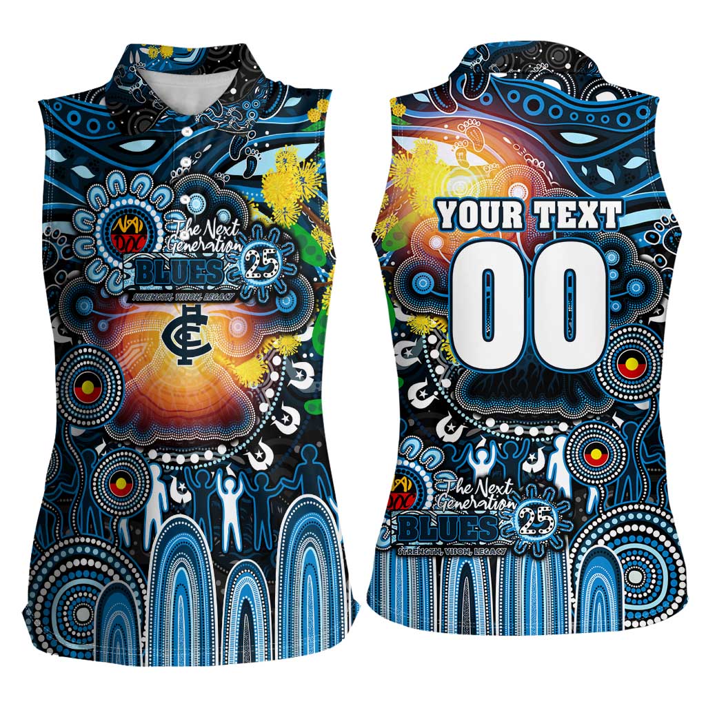 Personalised NAIDOC Week 2025 Blues Football Women Sleeveless Polo Shirt Aboriginal Dot Painting