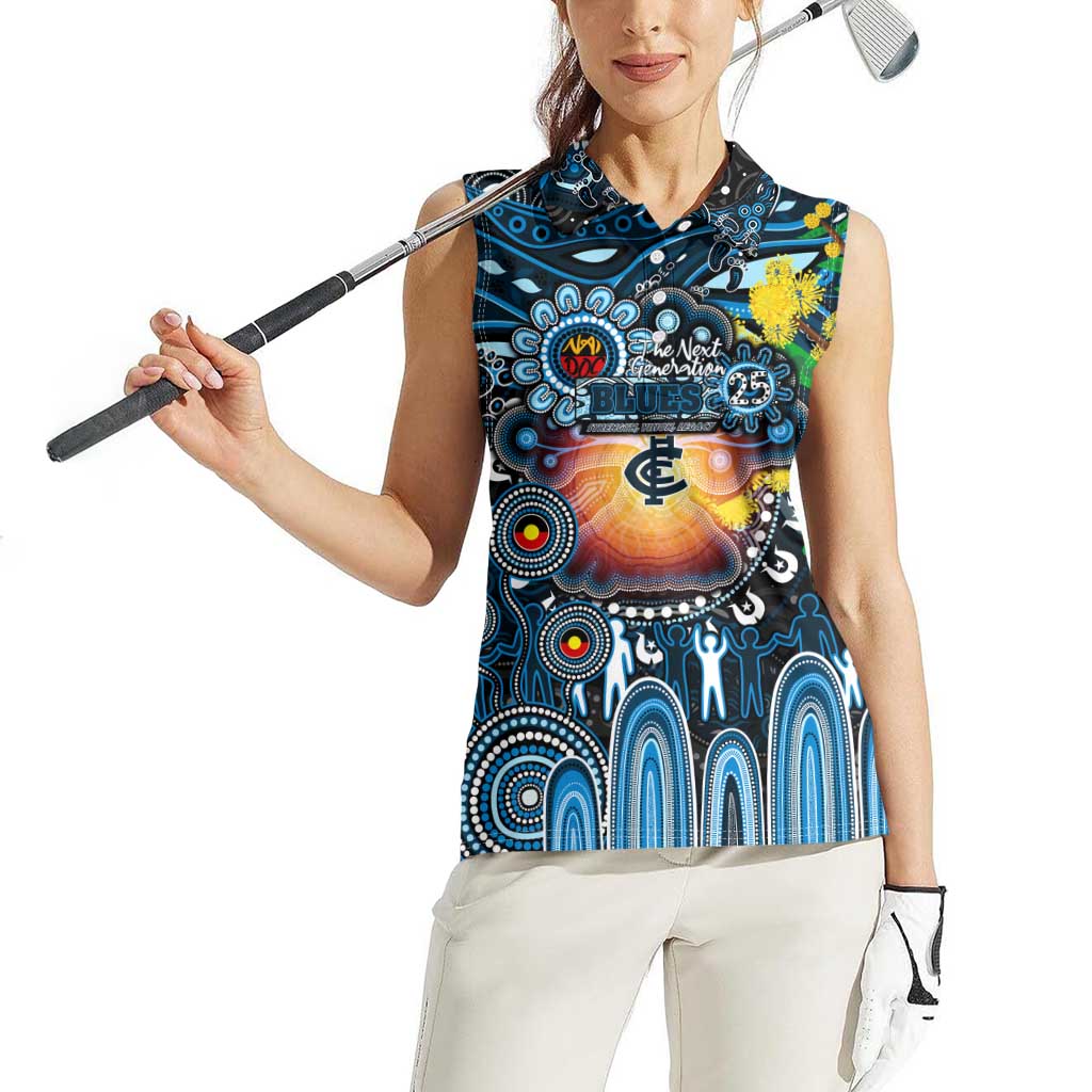 Personalised NAIDOC Week 2025 Blues Football Women Sleeveless Polo Shirt Aboriginal Dot Painting
