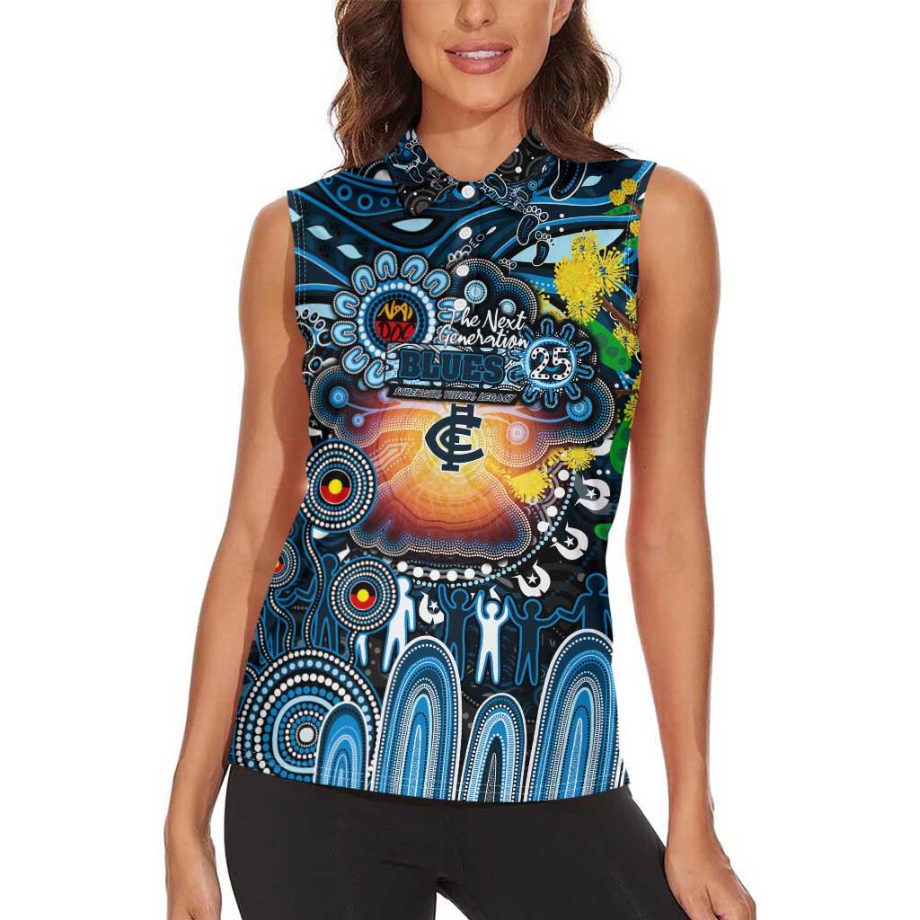 Personalised NAIDOC Week 2025 Blues Football Women Sleeveless Polo Shirt Aboriginal Dot Painting