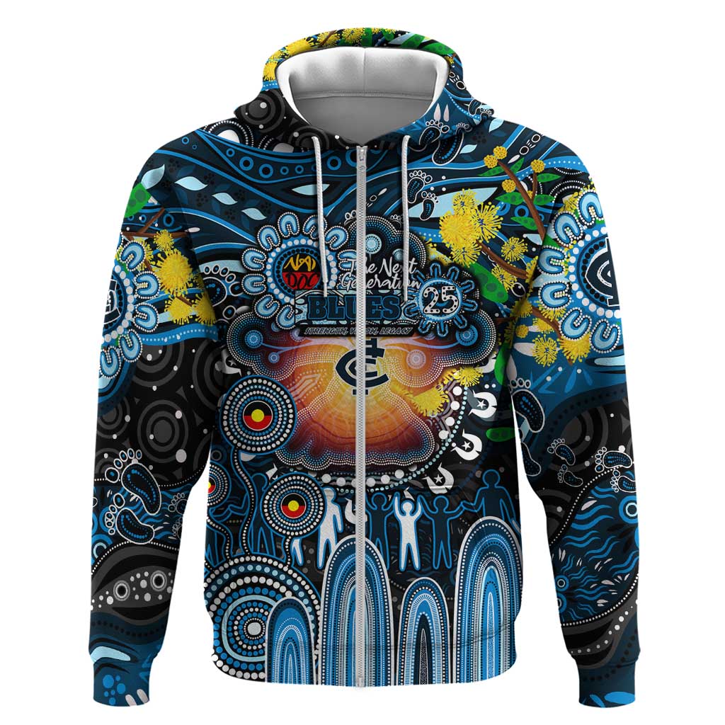 Personalised NAIDOC Week 2025 Blues Football Zip Hoodie Aboriginal Dot Painting