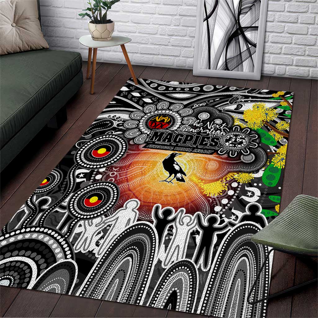 NAIDOC Week 2025 Magpies Football Area Rug Aboriginal Dot Painting