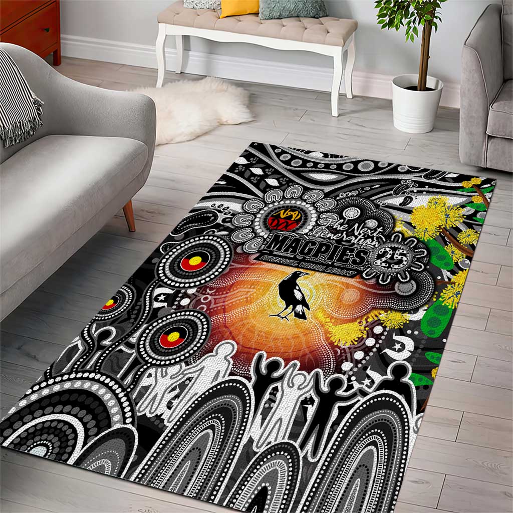 NAIDOC Week 2025 Magpies Football Area Rug Aboriginal Dot Painting