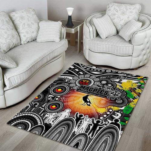 NAIDOC Week 2025 Magpies Football Area Rug Aboriginal Dot Painting