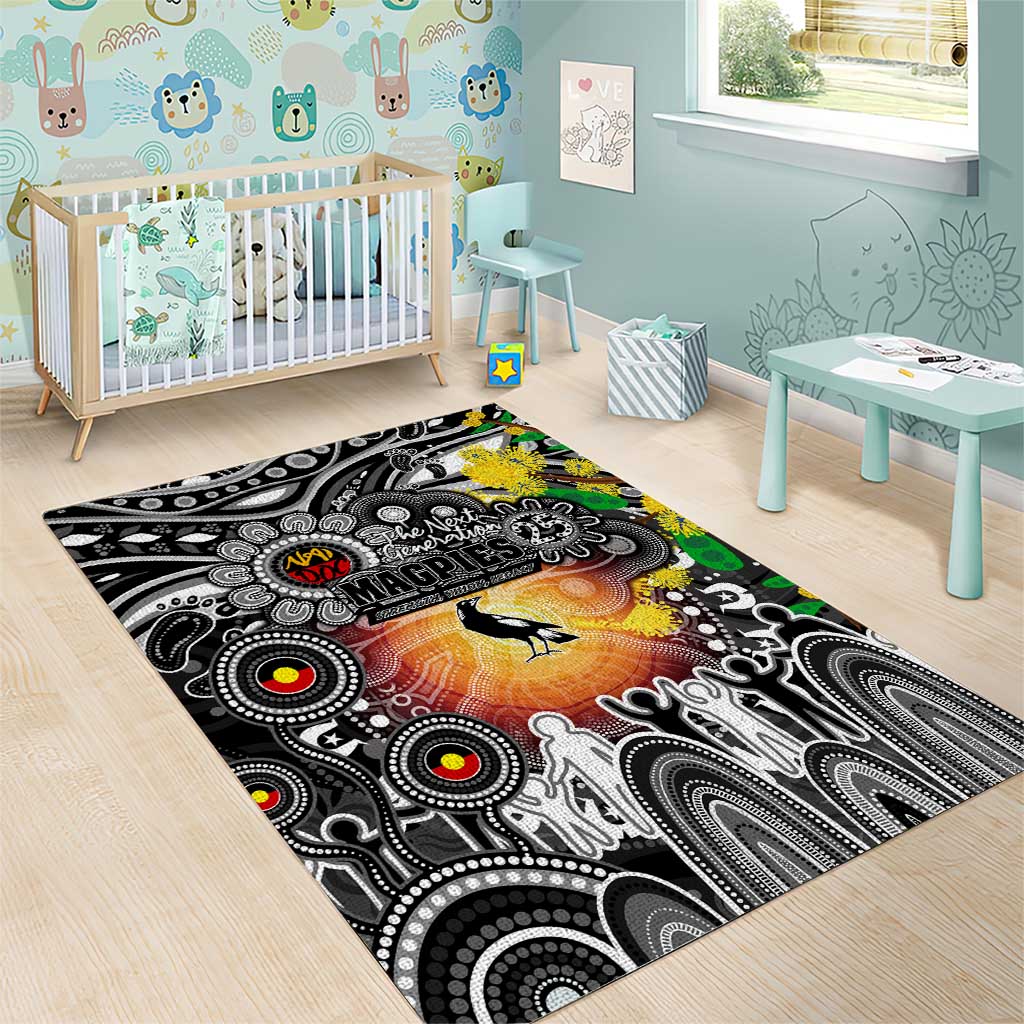 NAIDOC Week 2025 Magpies Football Area Rug Aboriginal Dot Painting