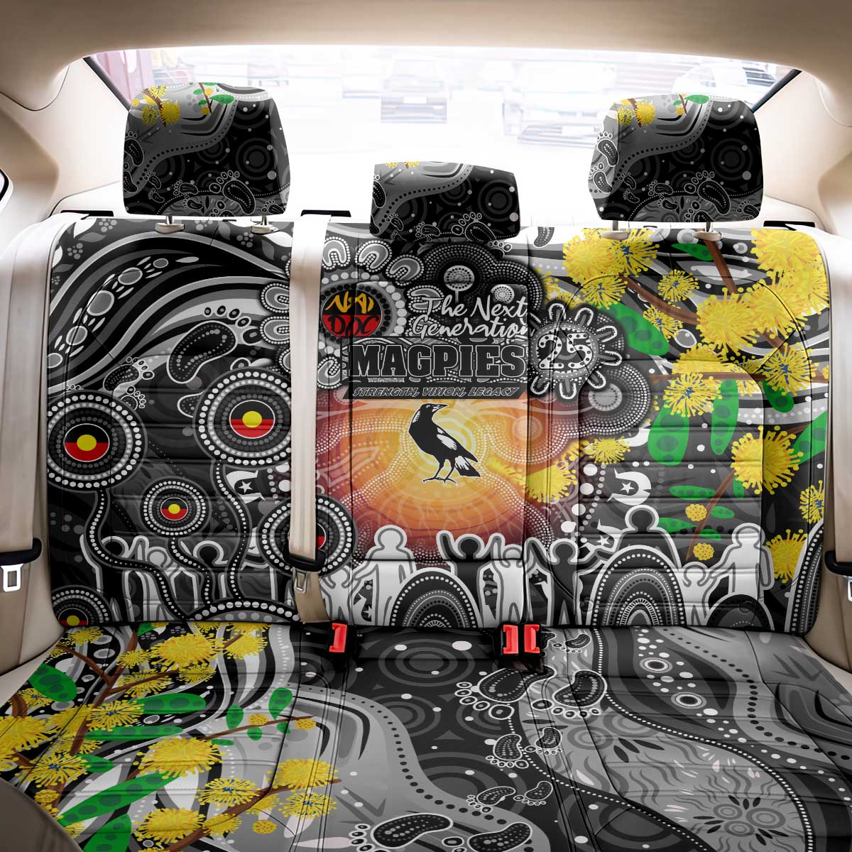 NAIDOC Week 2025 Magpies Football Back Car Seat Cover Aboriginal Dot Painting