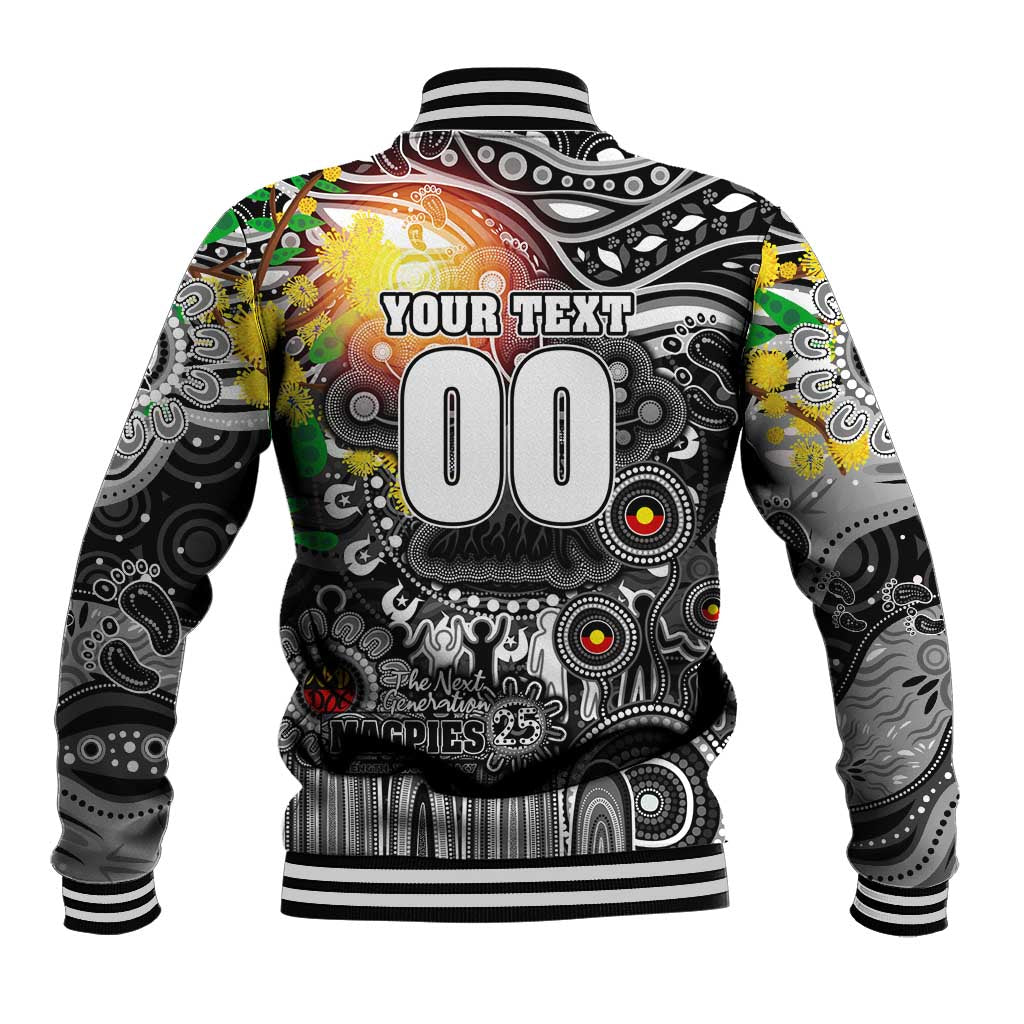 Personalised NAIDOC Week 2025 Magpies Football Baseball Jacket Aboriginal Dot Painting