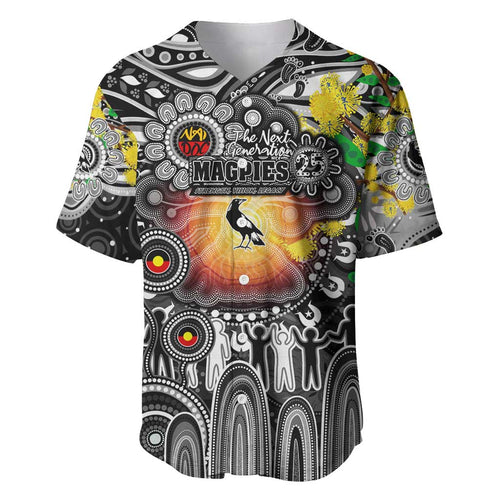 Personalised NAIDOC Week 2025 Magpies Football Baseball Jersey Aboriginal Dot Painting