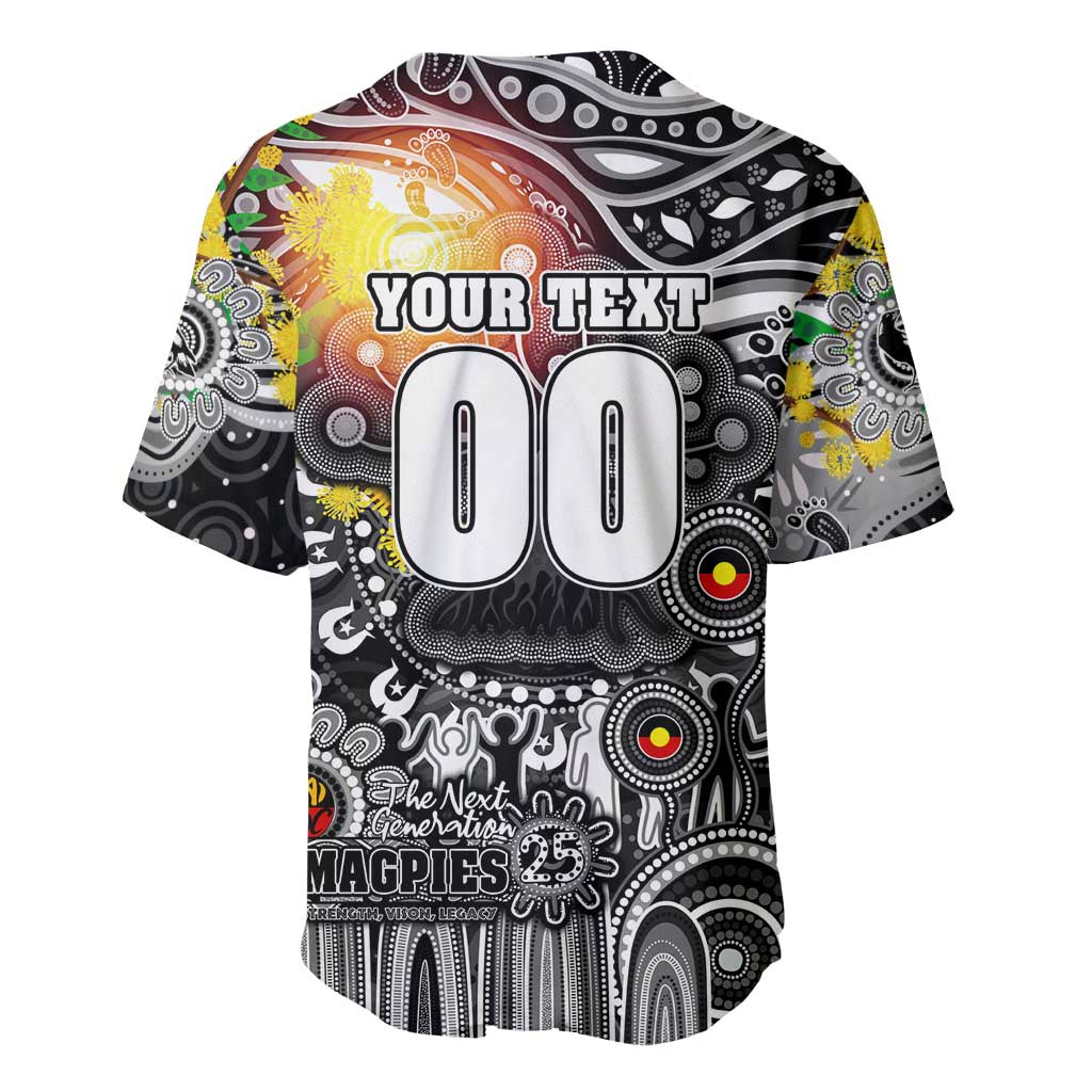 Personalised NAIDOC Week 2025 Magpies Football Baseball Jersey Aboriginal Dot Painting