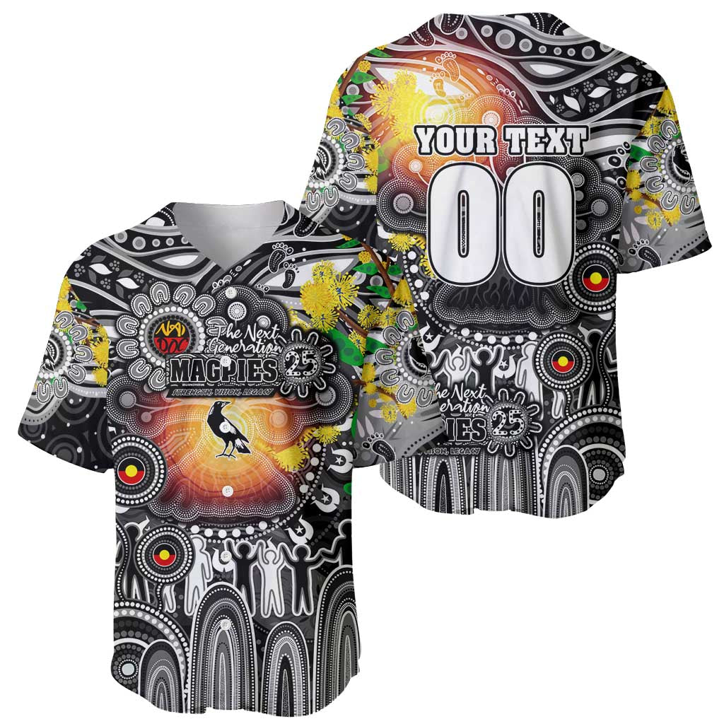 Personalised NAIDOC Week 2025 Magpies Football Baseball Jersey Aboriginal Dot Painting