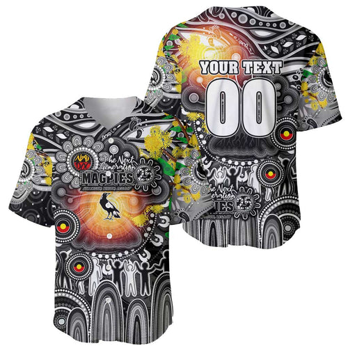 Personalised NAIDOC Week 2025 Magpies Football Baseball Jersey Aboriginal Dot Painting