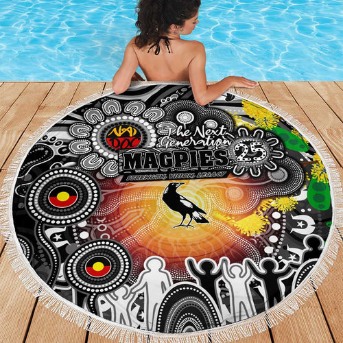 NAIDOC Week 2025 Magpies Football Beach Blanket Aboriginal Dot Painting
