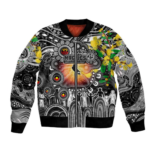Personalised NAIDOC Week 2025 Magpies Football Bomber Jacket Aboriginal Dot Painting