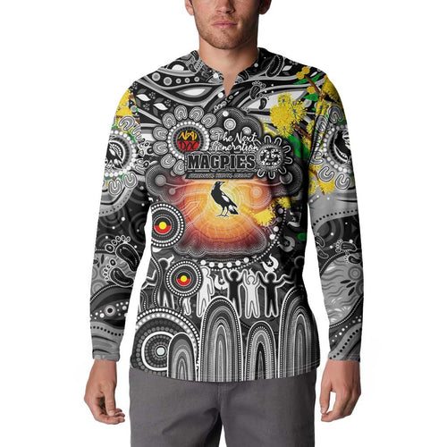 Personalised NAIDOC Week 2025 Magpies Football Button Sweatshirt Aboriginal Dot Painting