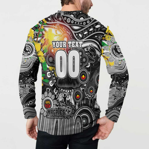Personalised NAIDOC Week 2025 Magpies Football Button Sweatshirt Aboriginal Dot Painting