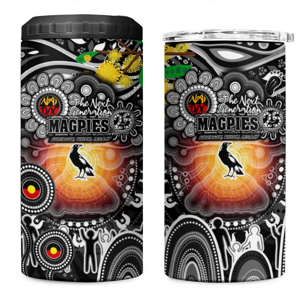 NAIDOC Week 2025 Magpies Football 4 in 1 Can Cooler Tumbler Aboriginal Dot Painting