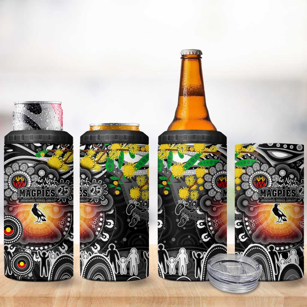 NAIDOC Week 2025 Magpies Football 4 in 1 Can Cooler Tumbler Aboriginal Dot Painting