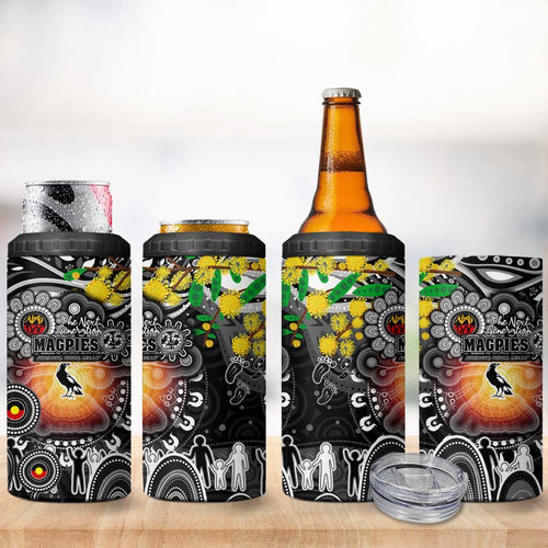 NAIDOC Week 2025 Magpies Football 4 in 1 Can Cooler Tumbler Aboriginal Dot Painting