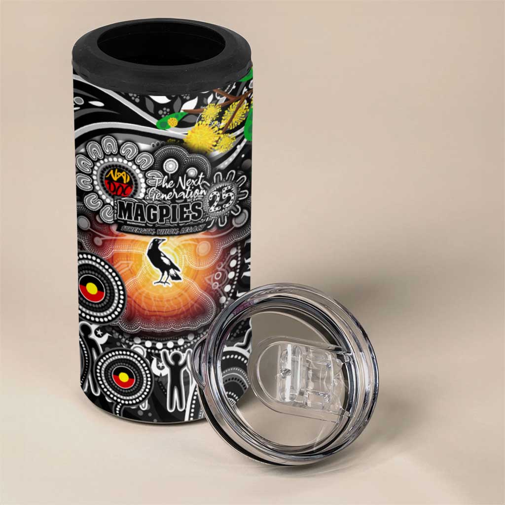 NAIDOC Week 2025 Magpies Football 4 in 1 Can Cooler Tumbler Aboriginal Dot Painting