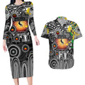 Personalised NAIDOC Week 2025 Magpies Football Couples Matching Long Sleeve Bodycon Dress and Hawaiian Shirt Aboriginal Dot Painting
