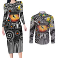 Personalised NAIDOC Week 2025 Magpies Football Couples Matching Long Sleeve Bodycon Dress and Long Sleeve Button Shirt Aboriginal Dot Painting