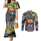 Personalised NAIDOC Week 2025 Magpies Football Couples Matching Mermaid Dress and Long Sleeve Button Shirt Aboriginal Dot Painting