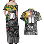 Personalised NAIDOC Week 2025 Magpies Football Couples Matching Off Shoulder Maxi Dress and Hawaiian Shirt Aboriginal Dot Painting