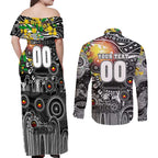Personalised NAIDOC Week 2025 Magpies Football Couples Matching Off Shoulder Maxi Dress and Long Sleeve Button Shirt Aboriginal Dot Painting