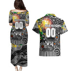 Personalised NAIDOC Week 2025 Magpies Football Couples Matching Puletasi and Hawaiian Shirt Aboriginal Dot Painting