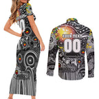 Personalised NAIDOC Week 2025 Magpies Football Couples Matching Short Sleeve Bodycon Dress and Long Sleeve Button Shirt Aboriginal Dot Painting