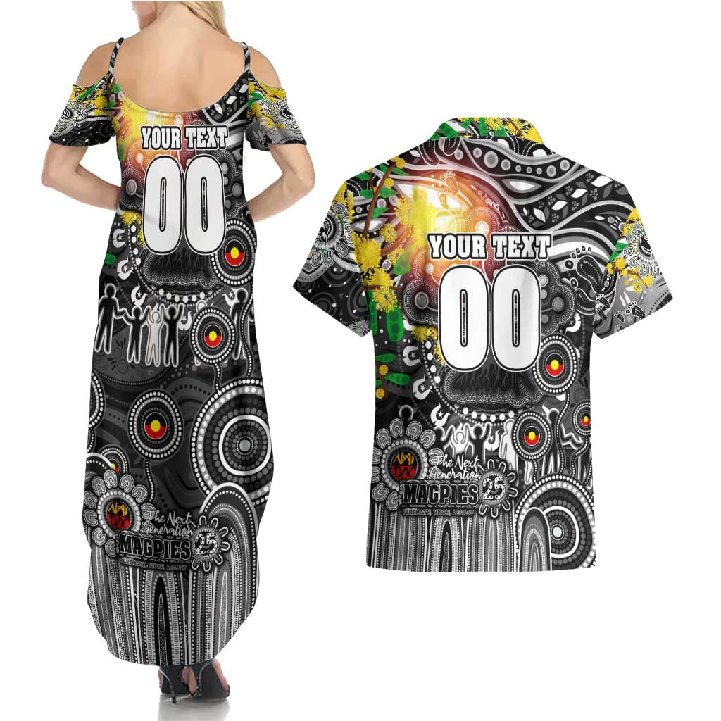 Personalised NAIDOC Week 2025 Magpies Football Couples Matching Summer Maxi Dress and Hawaiian Shirt Aboriginal Dot Painting