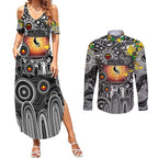 Personalised NAIDOC Week 2025 Magpies Football Couples Matching Summer Maxi Dress and Long Sleeve Button Shirt Aboriginal Dot Painting