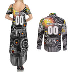 Personalised NAIDOC Week 2025 Magpies Football Couples Matching Summer Maxi Dress and Long Sleeve Button Shirt Aboriginal Dot Painting