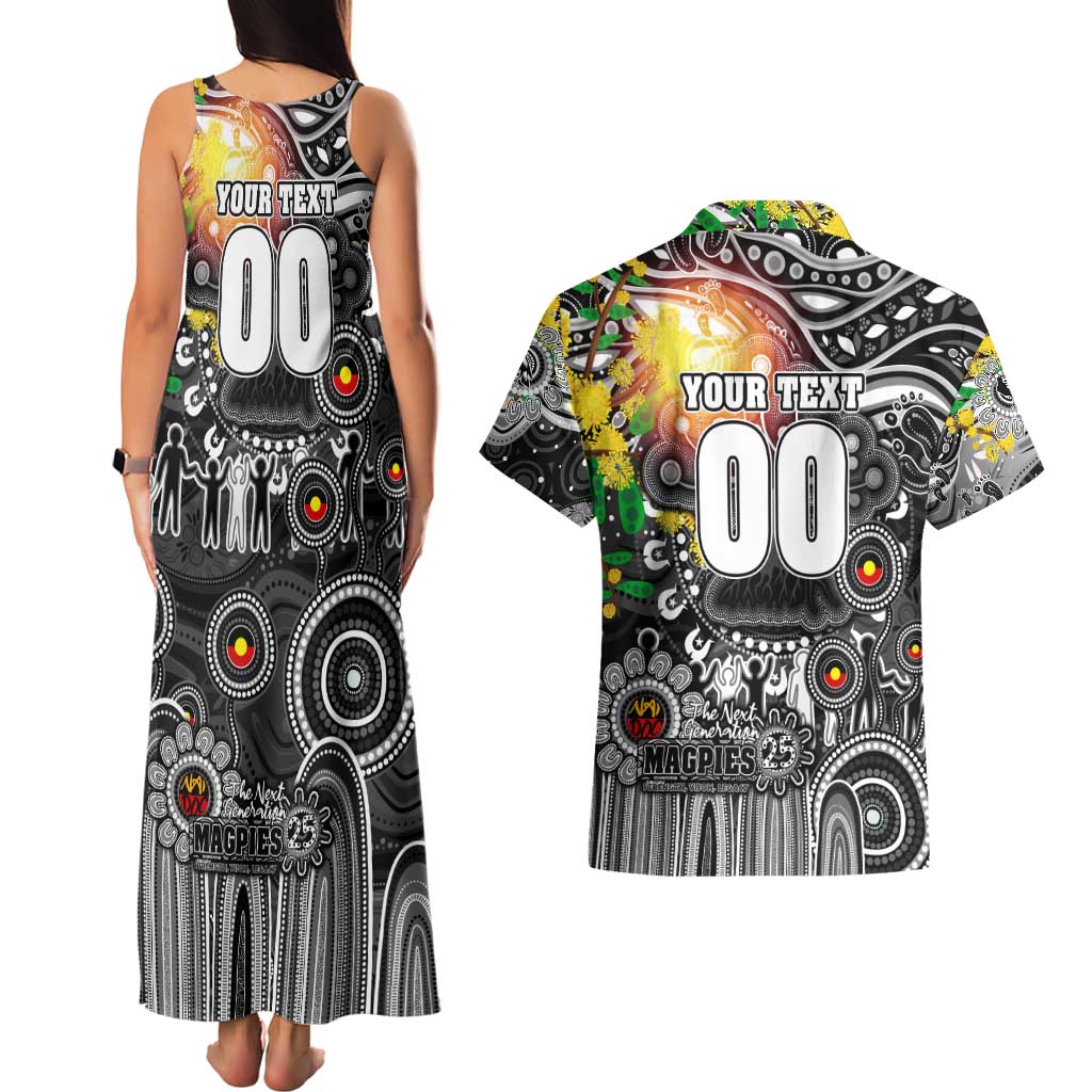 Personalised NAIDOC Week 2025 Magpies Football Couples Matching Tank Maxi Dress and Hawaiian Shirt Aboriginal Dot Painting