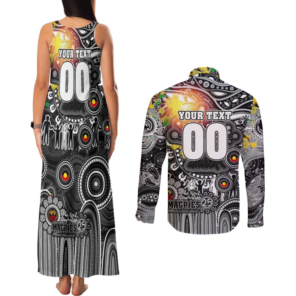 Personalised NAIDOC Week 2025 Magpies Football Couples Matching Tank Maxi Dress and Long Sleeve Button Shirt Aboriginal Dot Painting