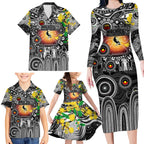 Personalised NAIDOC Week 2025 Magpies Football Family Matching Long Sleeve Bodycon Dress and Hawaiian Shirt Aboriginal Dot Painting