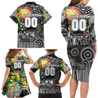Personalised NAIDOC Week 2025 Magpies Football Family Matching Long Sleeve Bodycon Dress and Hawaiian Shirt Aboriginal Dot Painting
