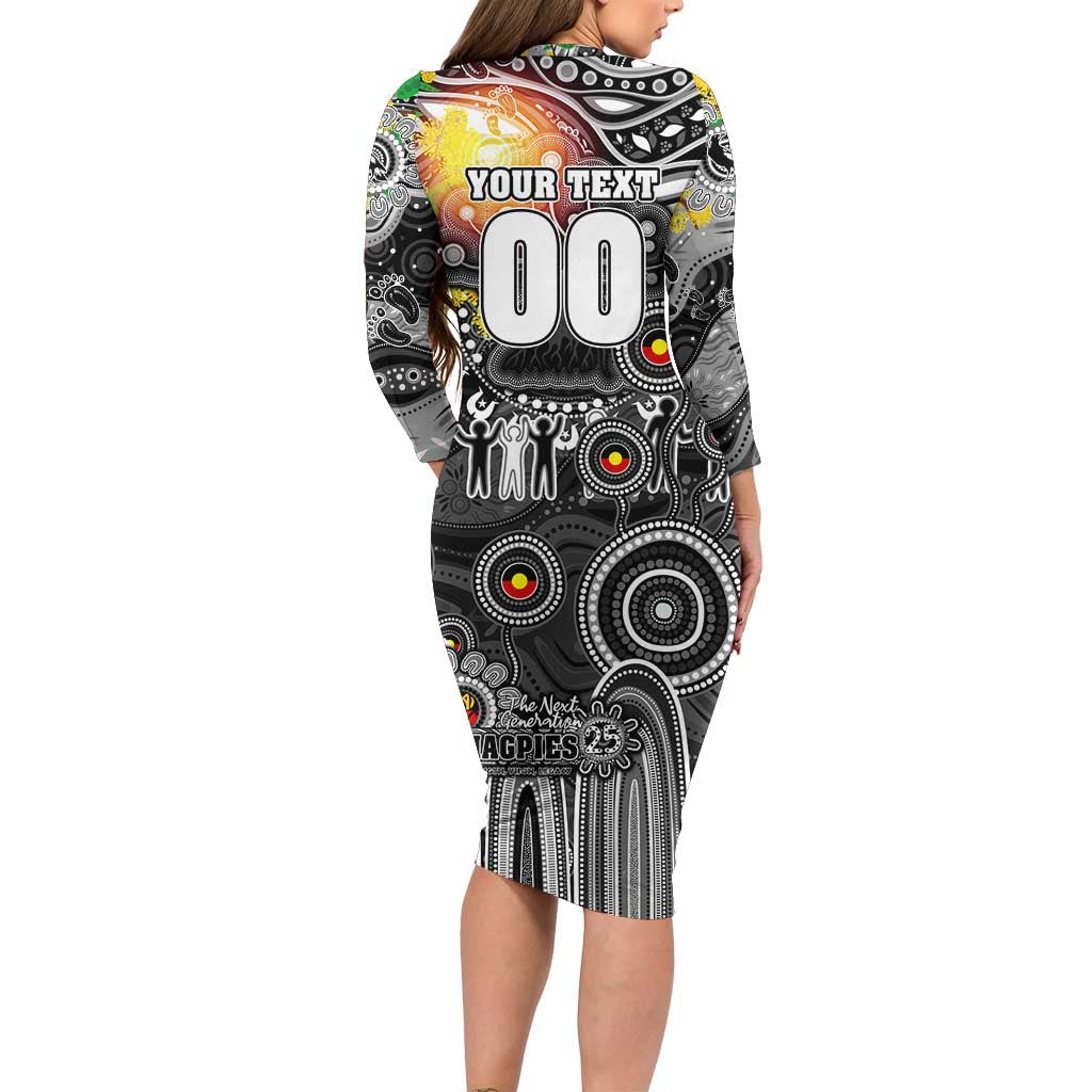 Personalised NAIDOC Week 2025 Magpies Football Family Matching Long Sleeve Bodycon Dress and Hawaiian Shirt Aboriginal Dot Painting