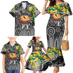 Personalised NAIDOC Week 2025 Magpies Football Family Matching Mermaid Dress and Hawaiian Shirt Aboriginal Dot Painting