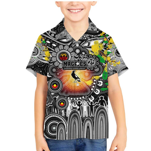 Personalised NAIDOC Week 2025 Magpies Football Family Matching Mermaid Dress and Hawaiian Shirt Aboriginal Dot Painting