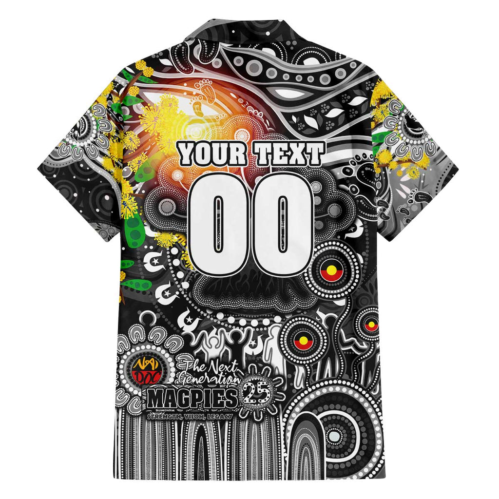Personalised NAIDOC Week 2025 Magpies Football Family Matching Off The Shoulder Long Sleeve Dress and Hawaiian Shirt Aboriginal Dot Painting