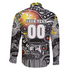 Personalised NAIDOC Week 2025 Magpies Football Family Matching Off The Shoulder Long Sleeve Dress and Hawaiian Shirt Aboriginal Dot Painting