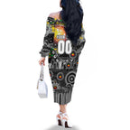Personalised NAIDOC Week 2025 Magpies Football Family Matching Off The Shoulder Long Sleeve Dress and Hawaiian Shirt Aboriginal Dot Painting